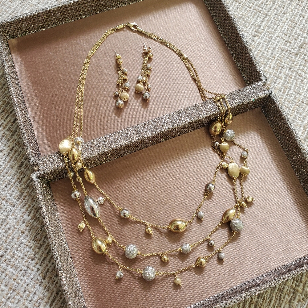 Ben Bridge 14k Gold Two-Tone Necklace and Earring Set